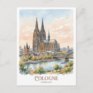 Cartão Postal Catedral de Colônia Alemanha Aquarela Silhueta da