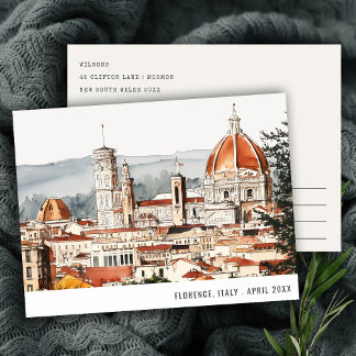 Cartão Postal Catedral de Florença Itália Aquarela Viagem Italia
