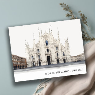 Cartão Postal Catedral de Milão Itália Watercolor Viagem italian