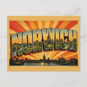Cartão Postal Catedral de Norwich Inglaterra River Meadows Vinta