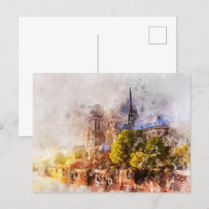 Cartão Postal Catedral de Notre Dame de Pintura em Água