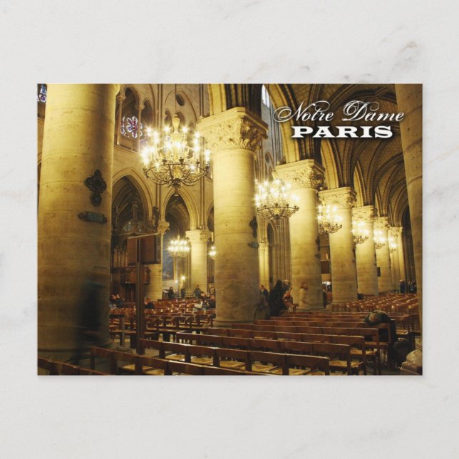 Cartão Postal Catedral de Notre Dame (interior), Paris, França (Frente)