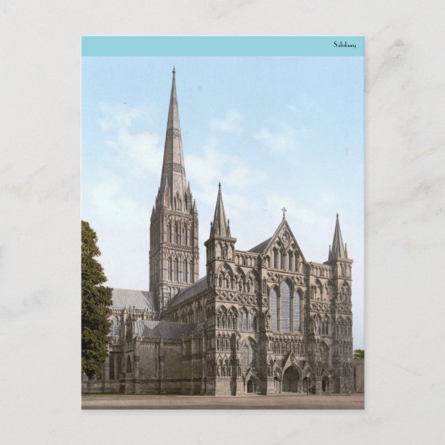 Cartão Postal Catedral de Salisbury, na Inglaterra (c. 1900) (Frente)