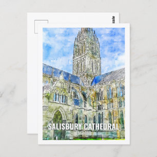 Cartão Postal Catedral de Salisbury Viagem Place Watercolor