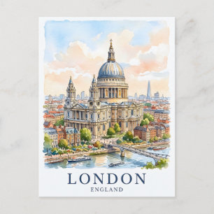 Cartão Postal Catedral de São Paulo Londres Aquarela Arte de Via