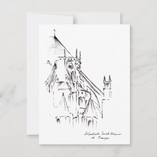 Cartão Postal Catedral de St. Etienne, Bourges França Desenho Ur