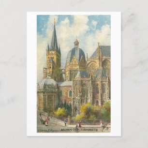 Cartão Postal Catedral de Vintage Aachen Alemanha