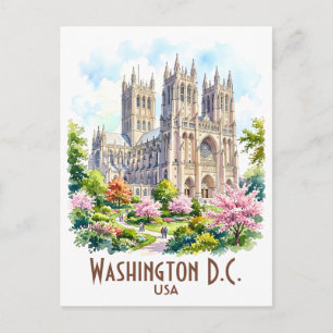 Cartão Postal Catedral de Washington Aquarela Religiosa Personal