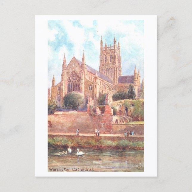 Cartão Postal Catedral de Worcester Antiga (Frente)