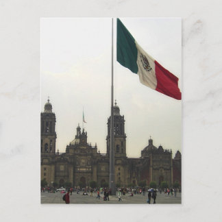 Cartão Postal Catedral en el Zocalo del DF & la Bandera Mexicana