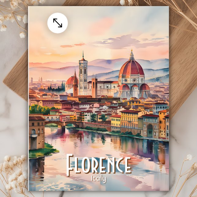 Cartão Postal Catedral Hidrográfica Personalizada Florence Duomo (Florence Duomo Cathedral Skyline Watercolor Travel Postcard)