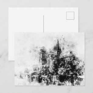 Cartão Postal Catedral Negra e Branca da Ilustração Notre-Dame