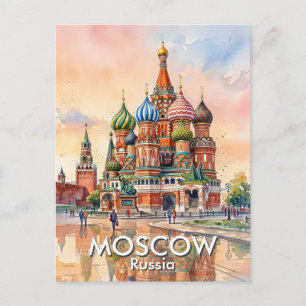 Cartão Postal Catedral Personalizada de Moscou Rússia Aquarela V