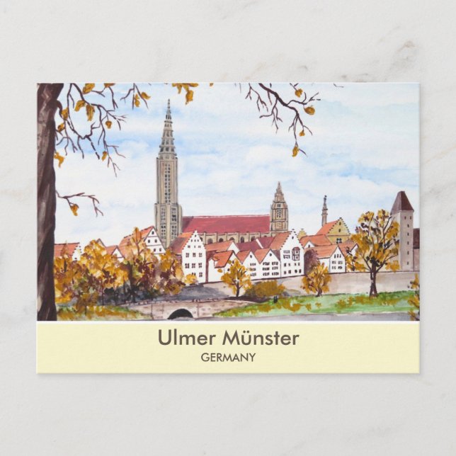 Cartão Postal Catedral Ulm na Praça da Pintura na Alemanha (Frente)