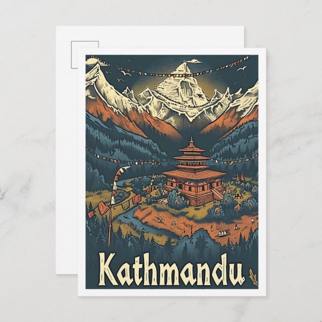Cartão Postal Catmandu Nepal Vintage Art Viagem (Frente/Verso)