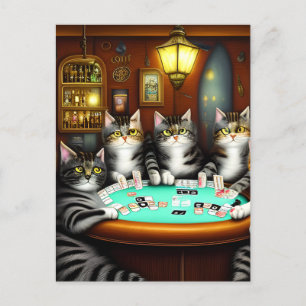 Cartão Postal Cats Altamente Detalhados Jogando Poker