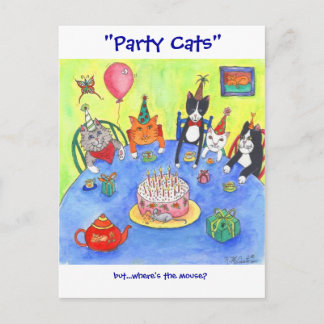 Cartão Postal Cats de Festa! Os gatinhos de aniversário divertem