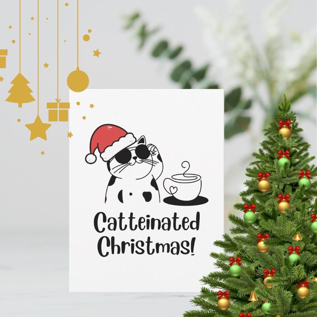 Cartão Postal Catteinated Christmas Coffee and Cat Lover Holiday (Criador carregado)