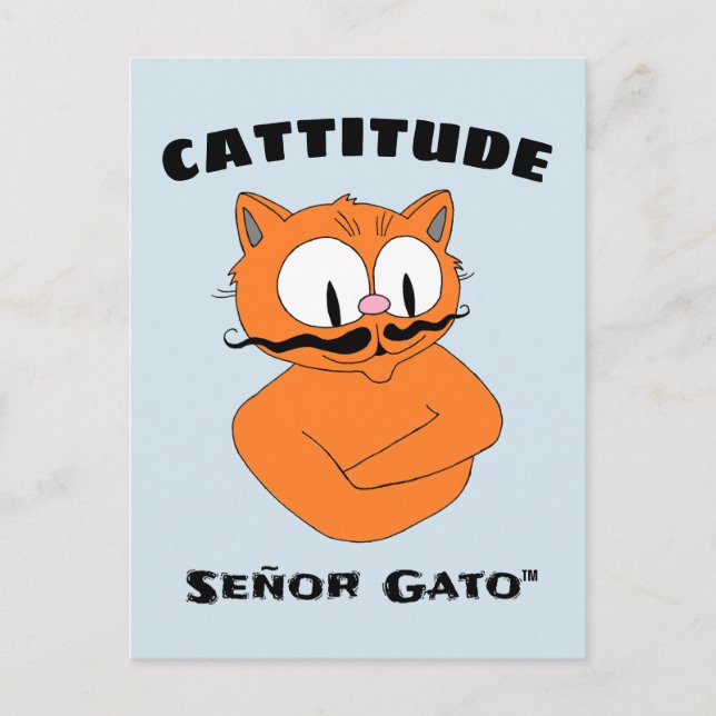 Cartão Postal "CATTITUDE" Senhor Gato Mustache Cat (Frente)