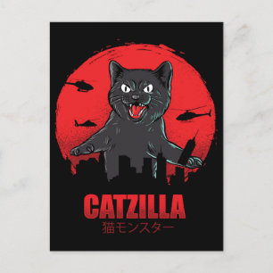 Cartão Postal Catzilla Monster Cat Destroys Edifício Skyscraper
