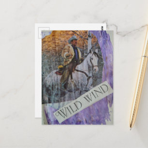 Cartão Postal Caubói Retro Vento Selvagem no Roxo