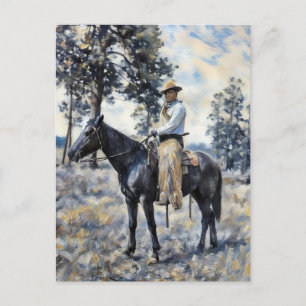 Cartão Postal caubói sentado em cavalo pintura arte ocidental