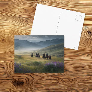 Cartão Postal Caubóis Cavalgando para o Deserto Montanhoso