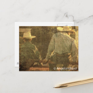 Cartão Postal Caubóis em uma Cerca de Rodeio
