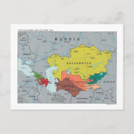 Cartão Postal Cáucaso e mapa central de Ásia