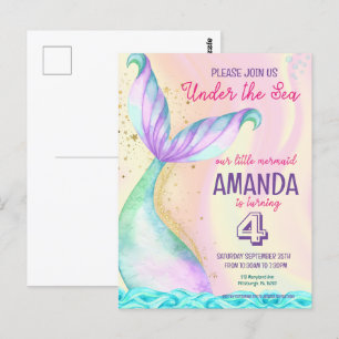 Cartão Postal Cauda de sereia Aquarela Aniversário Sob o Mar