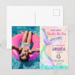 Cartão Postal Cauda de sereia Aquarela Aniversário Sob o Mar