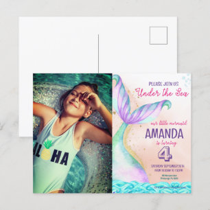 Cartão Postal Cauda de sereia Aquarela Aniversário Sob o Mar