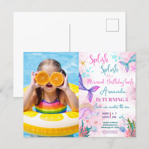 Cartão Postal Cauda de sereia Aquarela Aniversário Sob o Mar