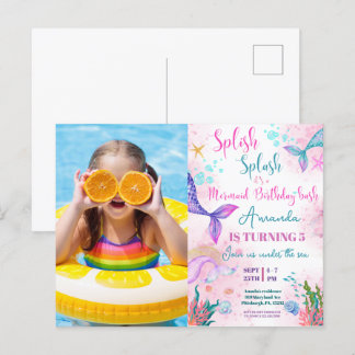 Cartão Postal Cauda de sereia Aquarela Aniversário Sob o Mar