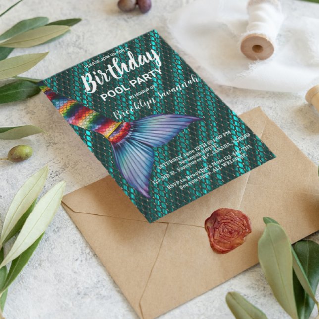 Cartão Postal Cauda de sereia turquesa de ouro verde Festa na pi (Criador carregado)