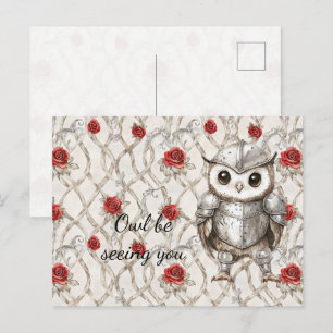 Cartão Postal Cavaleiro Coruja Armadura Brilhante Rosas Vejo Voc