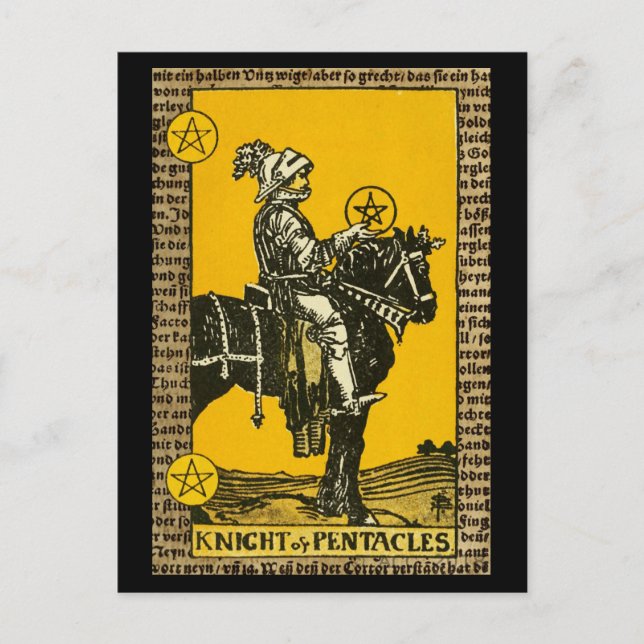 Cartão Postal Cavaleiro dos Pentáculos Tarot (Frente)