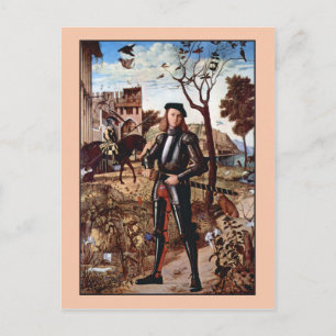 Cartão Postal Cavaleiro Jovem em Paisagem por Vittore Carpaccio