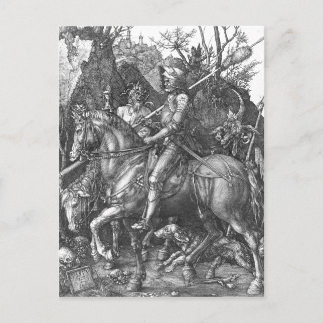 Cartão Postal Cavaleiro, Morte e o Diabo, 1513 (gravura) (Frente)