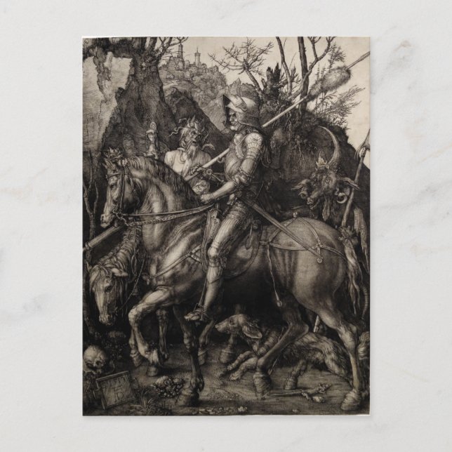 Cartão Postal Cavaleiro, morte e o diabo por Albrecht Durer (Frente)