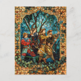 Cartão Postal Cavaleiros Medievais na Floresta Encantada