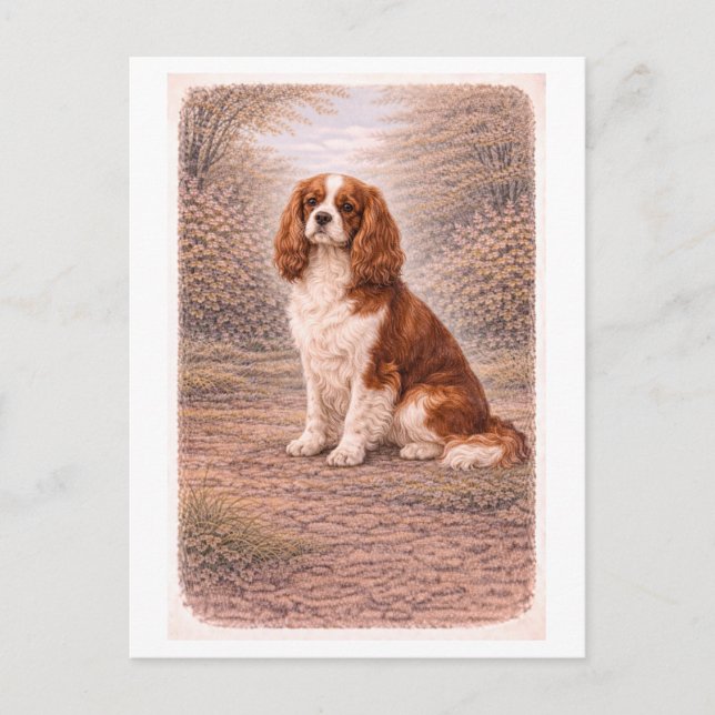 Cartão Postal Cavalier King Charles Spaniel ao estilo retrô (Frente)