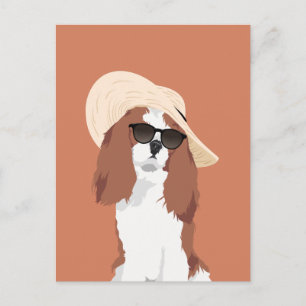 Cartão Postal Cavalier King Charles Spaniel de Férias em Praia