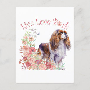 Cartão Postal Cavalier King Charles Spaniel Mãe de Cachorro Flor