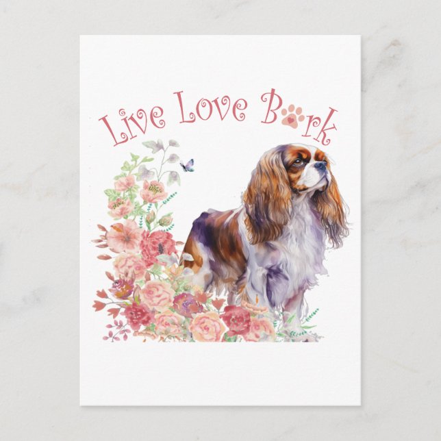 Cartão Postal Cavalier King Charles Spaniel Mãe Floral (Frente)