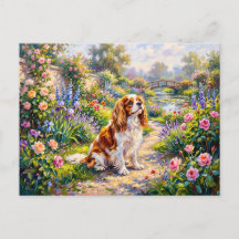 Cavalier Spaniel no Jardim de Verão junto ao Lago
