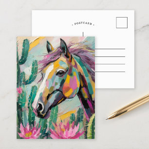 Cartão Postal Cavalo Abstrato Moderno e Suculentas