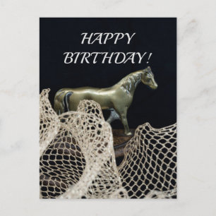 Cartão Postal Cavalo andando em metal dourado para aniversário d