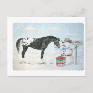 Cartão Postal Cavalo Appaloosa com boneco de neve retangular
