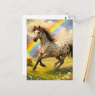 Cartão Postal Cavalo Appaloosa e uma panela de Ouro